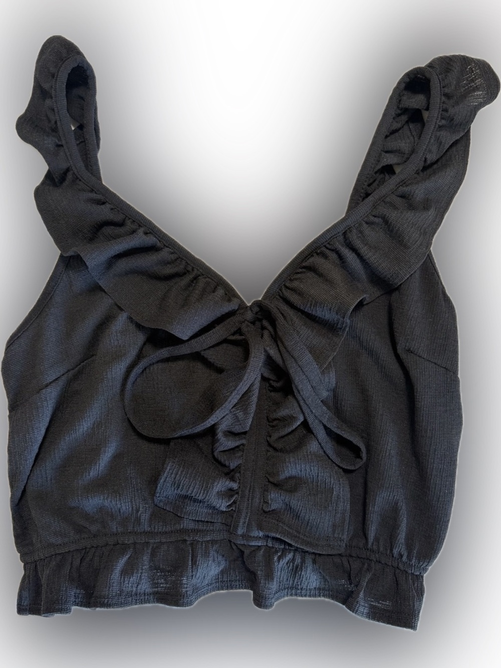 IRIS Black Ruffle Tie Front Peplum Tank Top Romantic Coquette Dark Feminine S